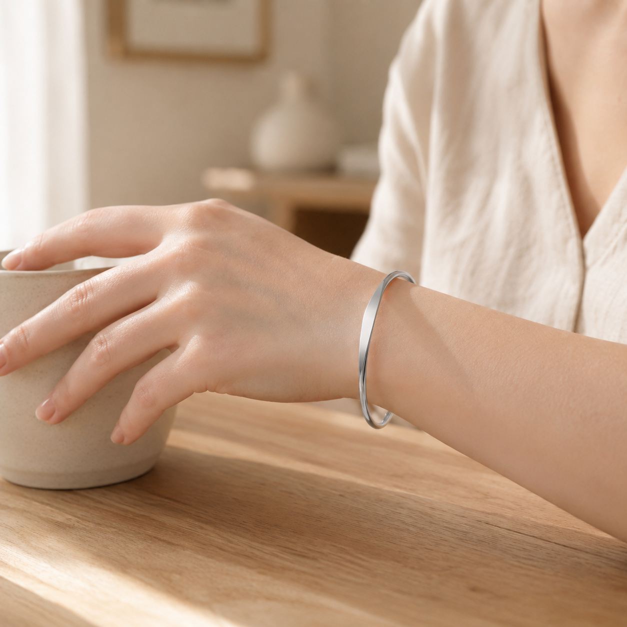 Slim Open Cuff Bracelet – Dainty Minimalist Bangle, Gold or Silver, Layering Gift for Her