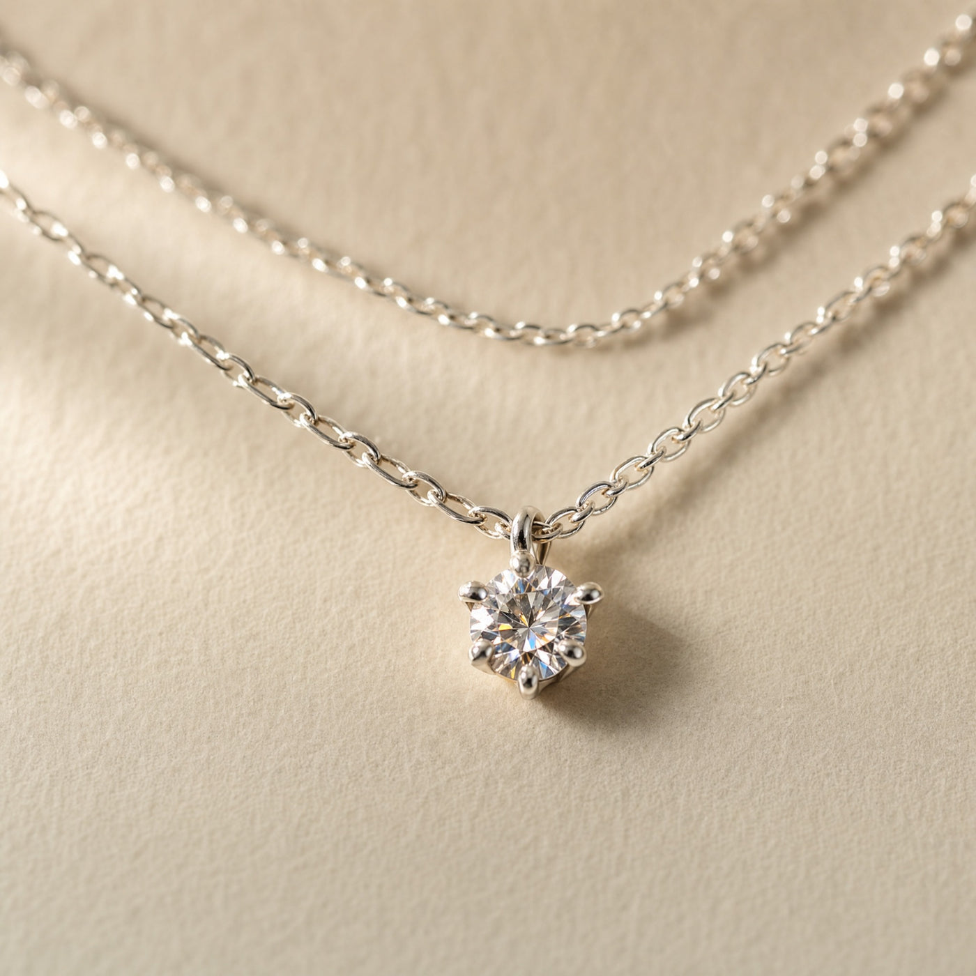 Silver Double Layer CZ Necklace – 925 Sterling Silver Dainty Layered Necklace, Gift for Her