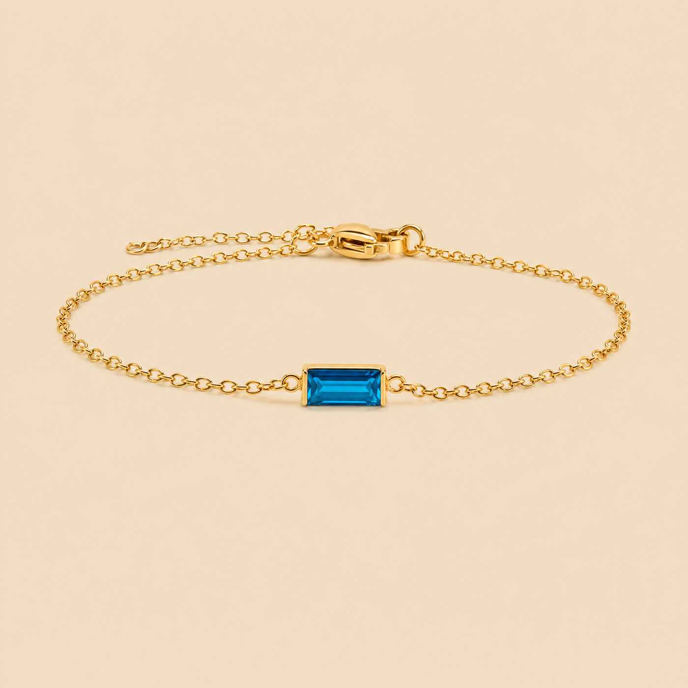 Gold Birthstone Bar Bracelet - Plated Stainless Steel Chain, Birthday Gift for Her