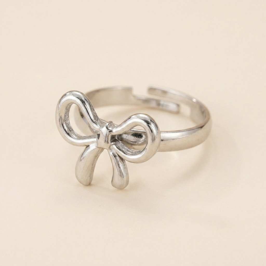 Gold Resizable Bow Ring – Dainty Adjustable Stainless Steel Ribbon Ring, Gift for Her