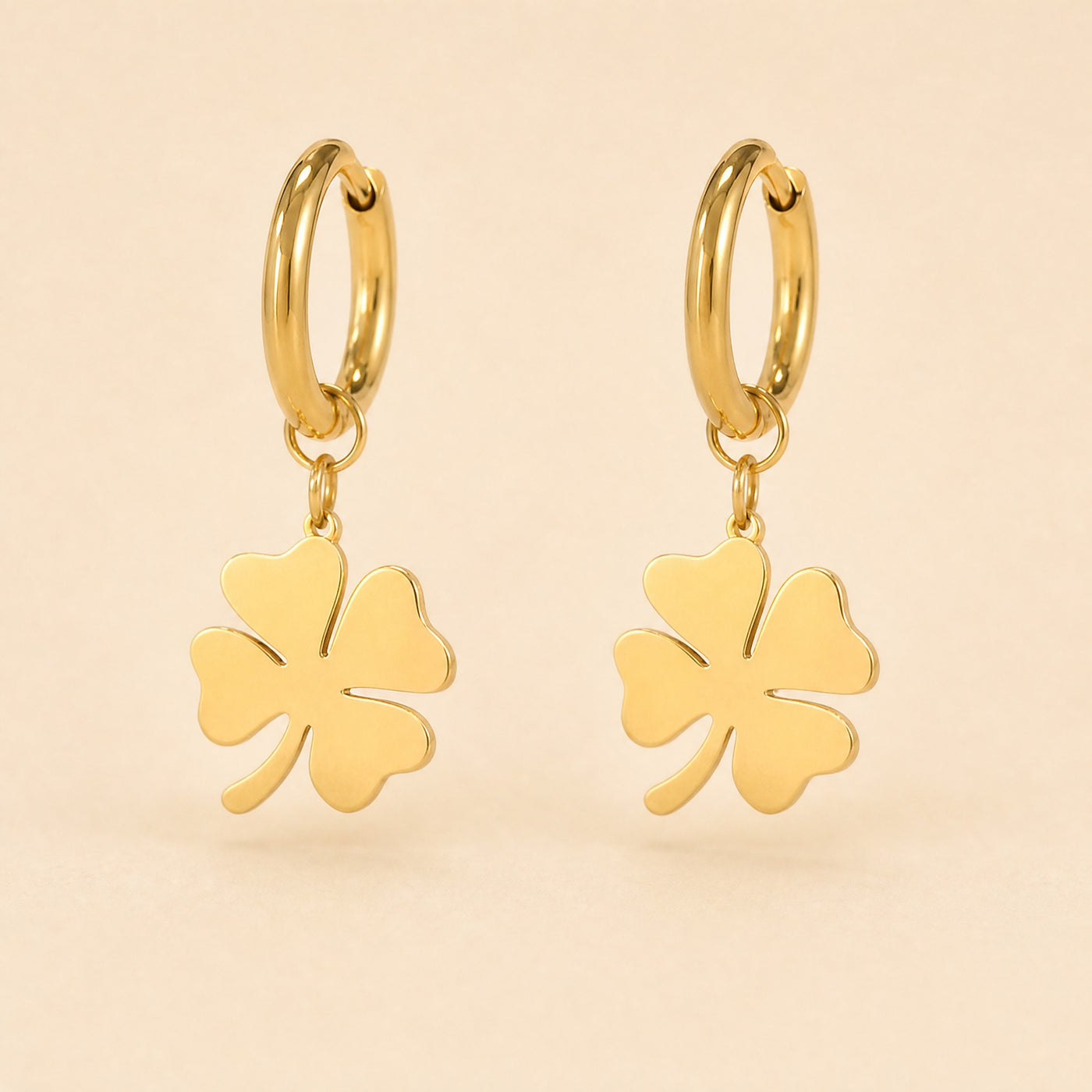 Four Leaf Clover Hoop Drop Earrings – Dainty Lucky Charm Earrings, Gold Silver Gift for Her