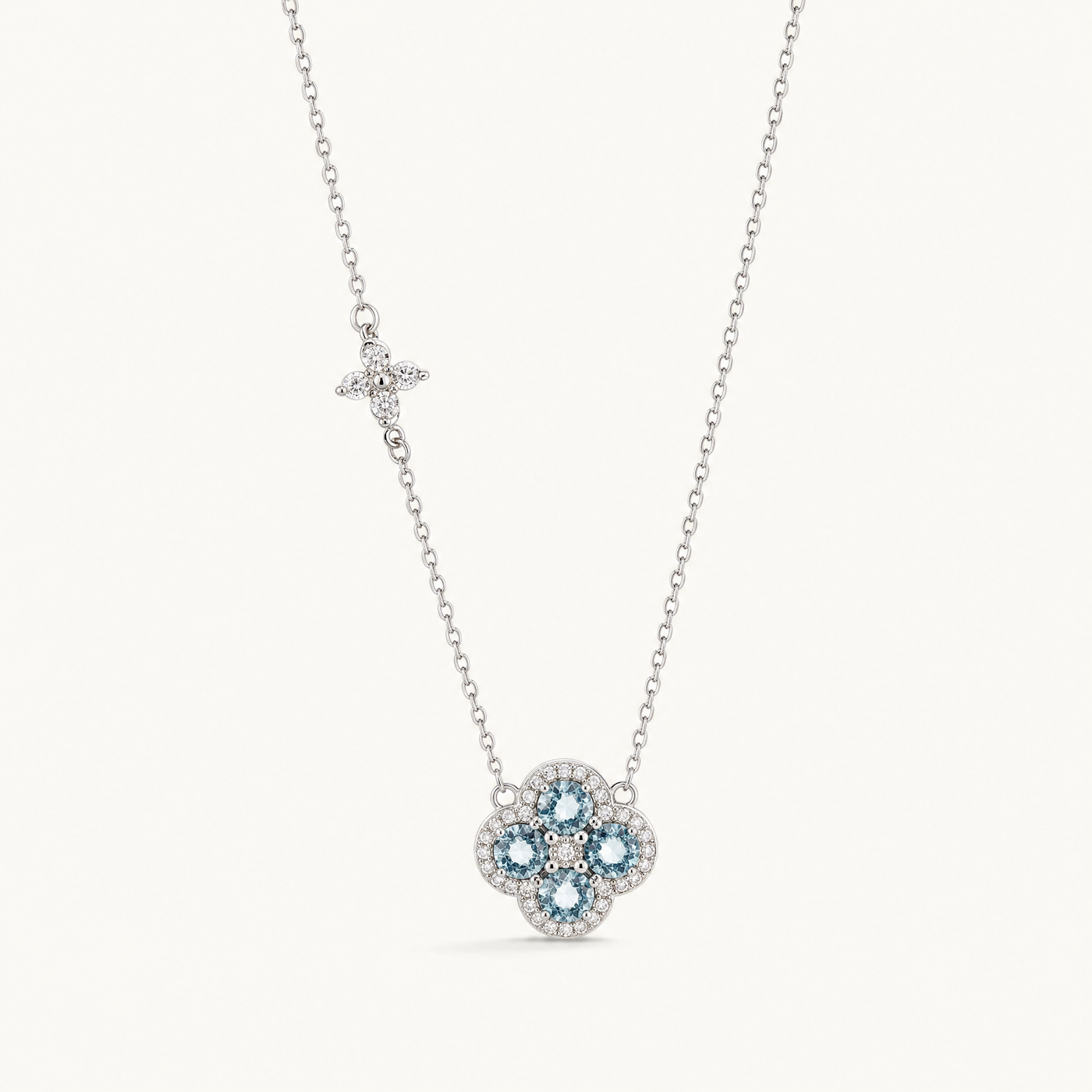 Silver Pavé Clover Pendant Necklace – S925 CZ Dainty Layering Necklace, Gift for Her
