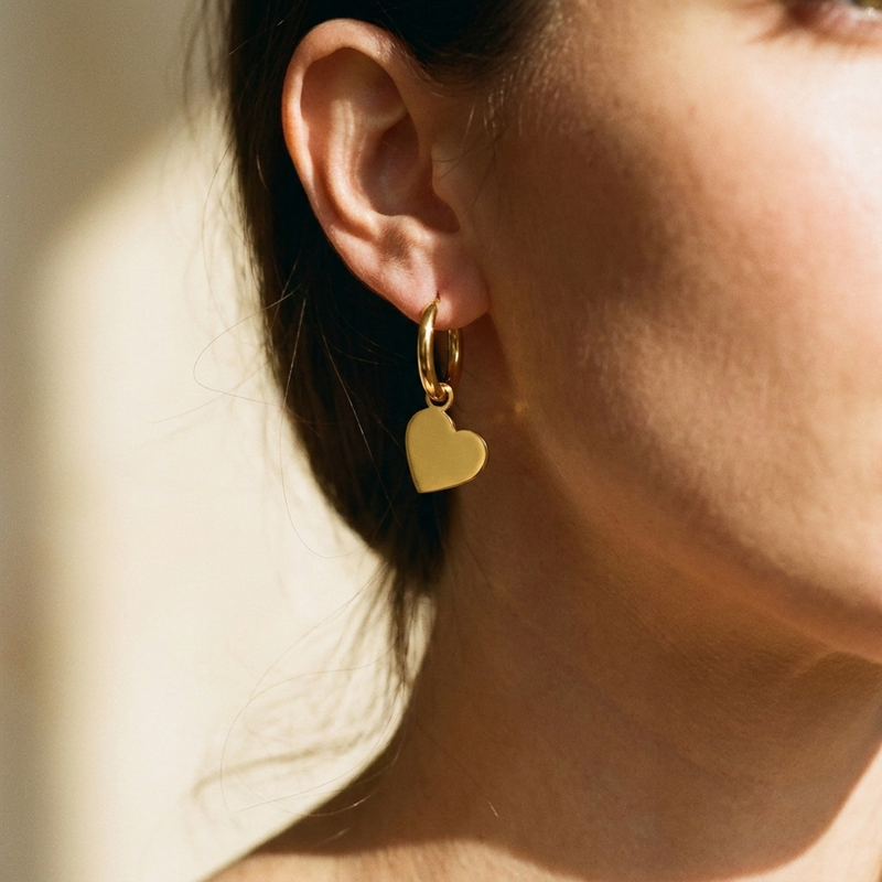 Heart Charm Hoop Earrings – Dainty Gold Silver Drop Hoops, Minimalist Gift for Her