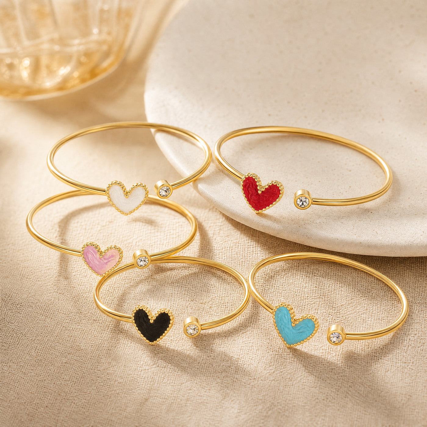 Gold Heart Cuff Bangle – Dainty Gold Stainless Steel Bracelet, Gift for Her