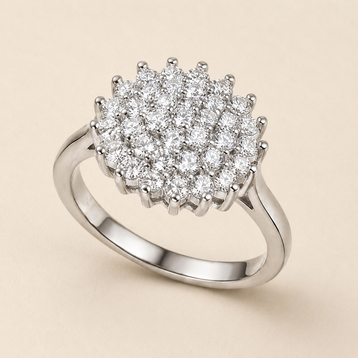Silver Zircon Flower Ring – Pavé Cluster Statement Ring, Adjustable Band, Minimalist Jewelry Gift for Her