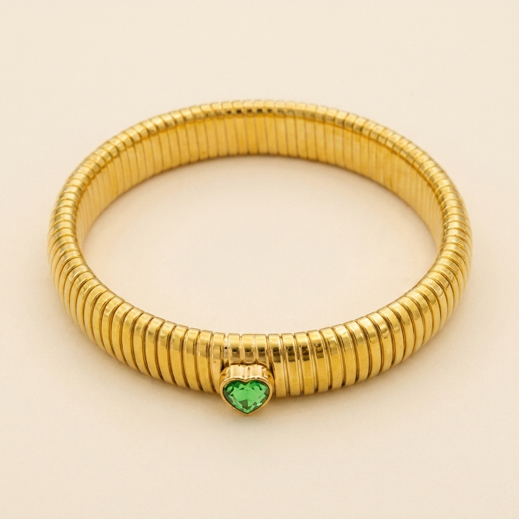 Tubogas Heart Bracelet – Retro Ribbed Stretch Bangle, Dainty Gift for Her