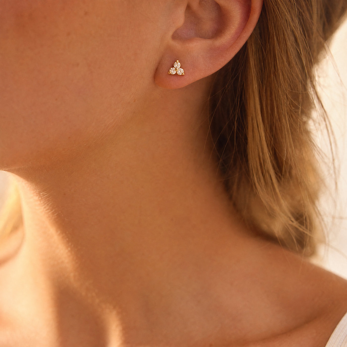 CZ Trio Cluster Stud Earrings – Dainty Gold Silver CZ Flower Studs, Gift for Her