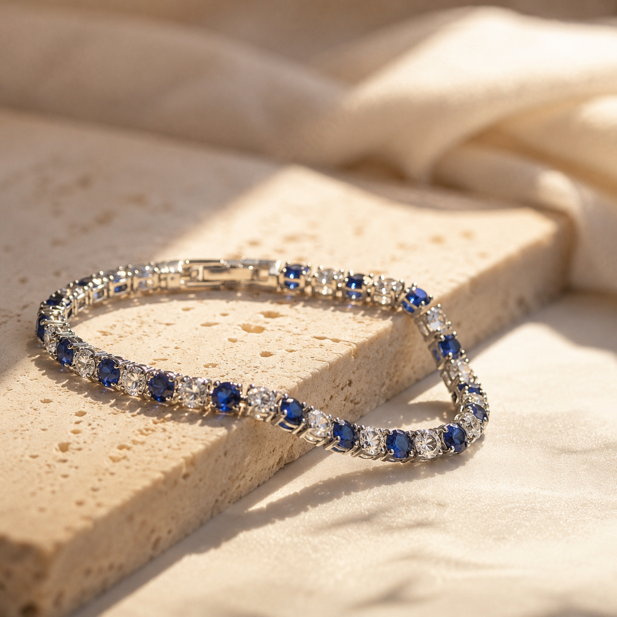 Silver Blue & White CZ Tennis Bracelet – Sapphire-Tone Zircon Gift for Her
