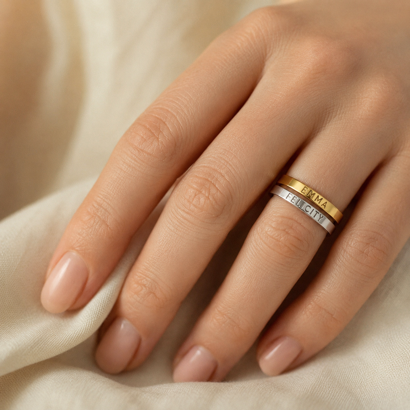 Custom Engraved Name Ring – Dainty Stackable Personalized Gold Silver Ring, Gift for Her