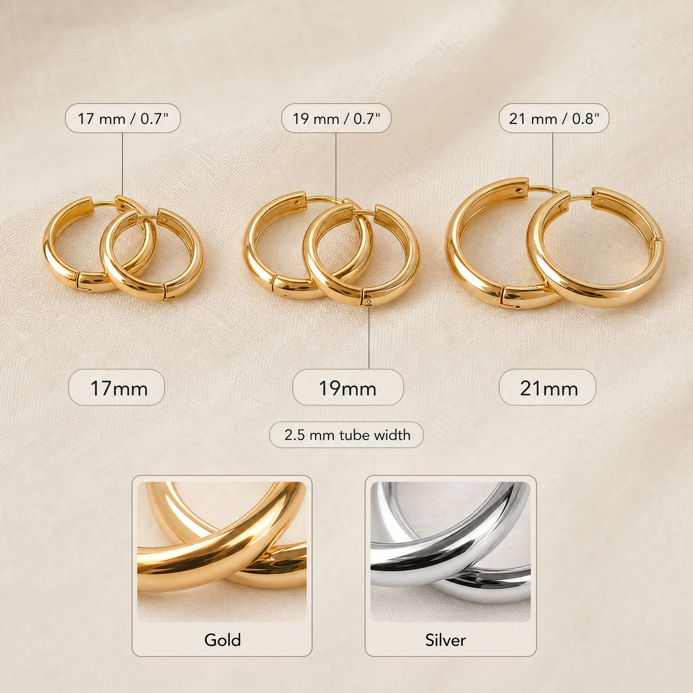 Gold Silver Huggie Hoop Earrings – Stainless Steel Classic Round Hoops, Gift for Her