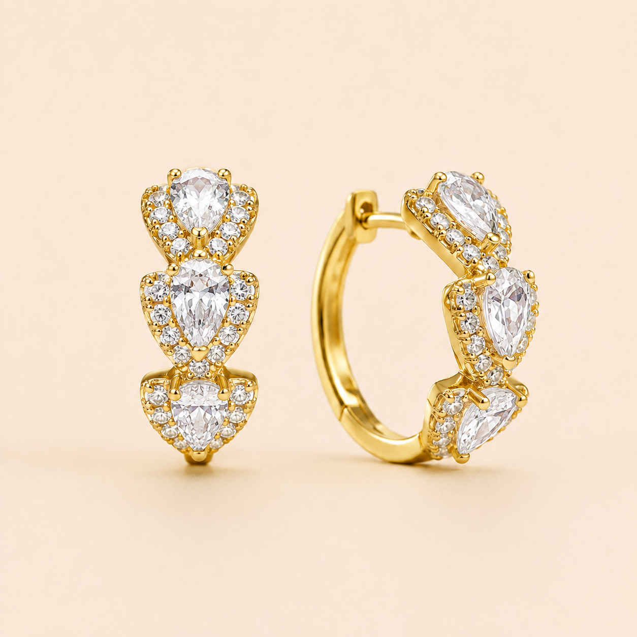Silver Pavé Heart Hoop Earrings – CZ Crystal Huggie Hoops, Elegant Gift for Her