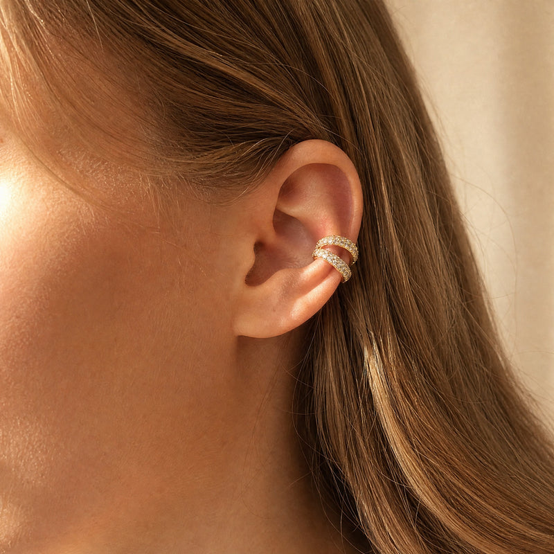 CZ Pavé Cartilage Ear Cuff – No Piercing Clip Earring Gold Silver Zirconia Gift