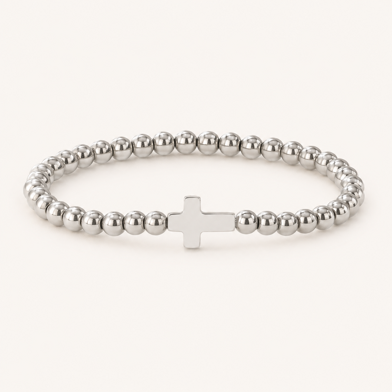 Cross Beaded Stretch Bracelet – Dainty Gold Silver Layering Bracelet, Gift for Her