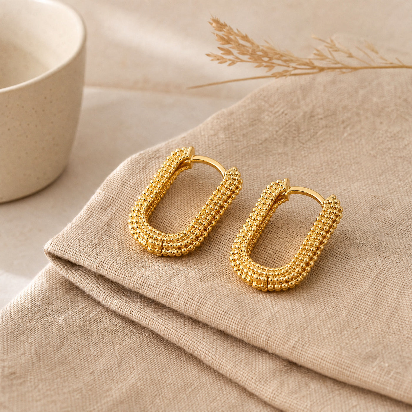 Beaded Square Gold Silver  Hoop Earrings – Dainty Stainless Steel Huggie Hoops for Women