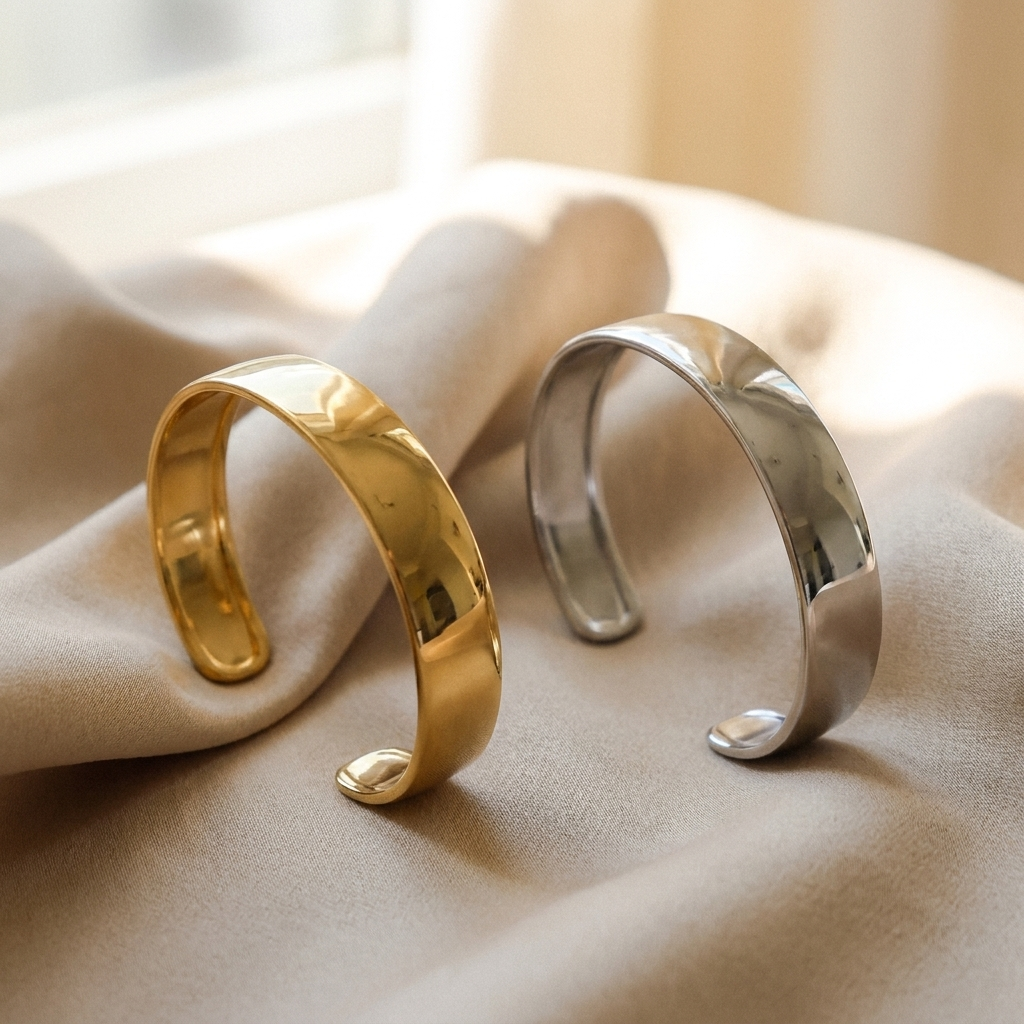 Smooth Cuff Bangle Bracelet – Gold Silver Open Cuff Stainless Steel Bracelet for Women