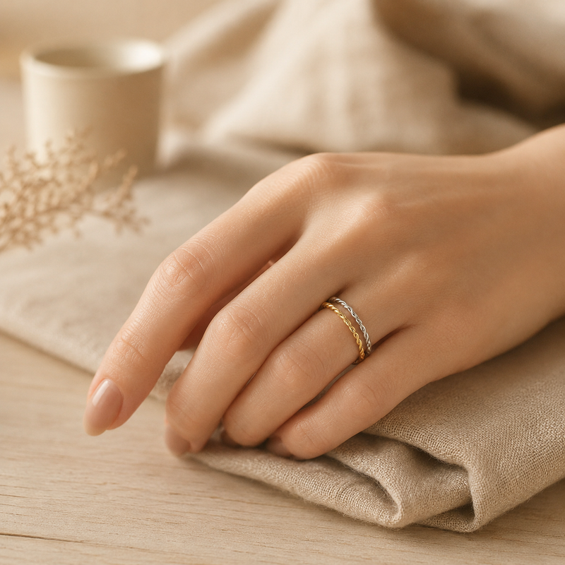 Twisted Rope Stacking Ring – Dainty 925 Sterling Silver Band, Gold or Silver, Gift for Her