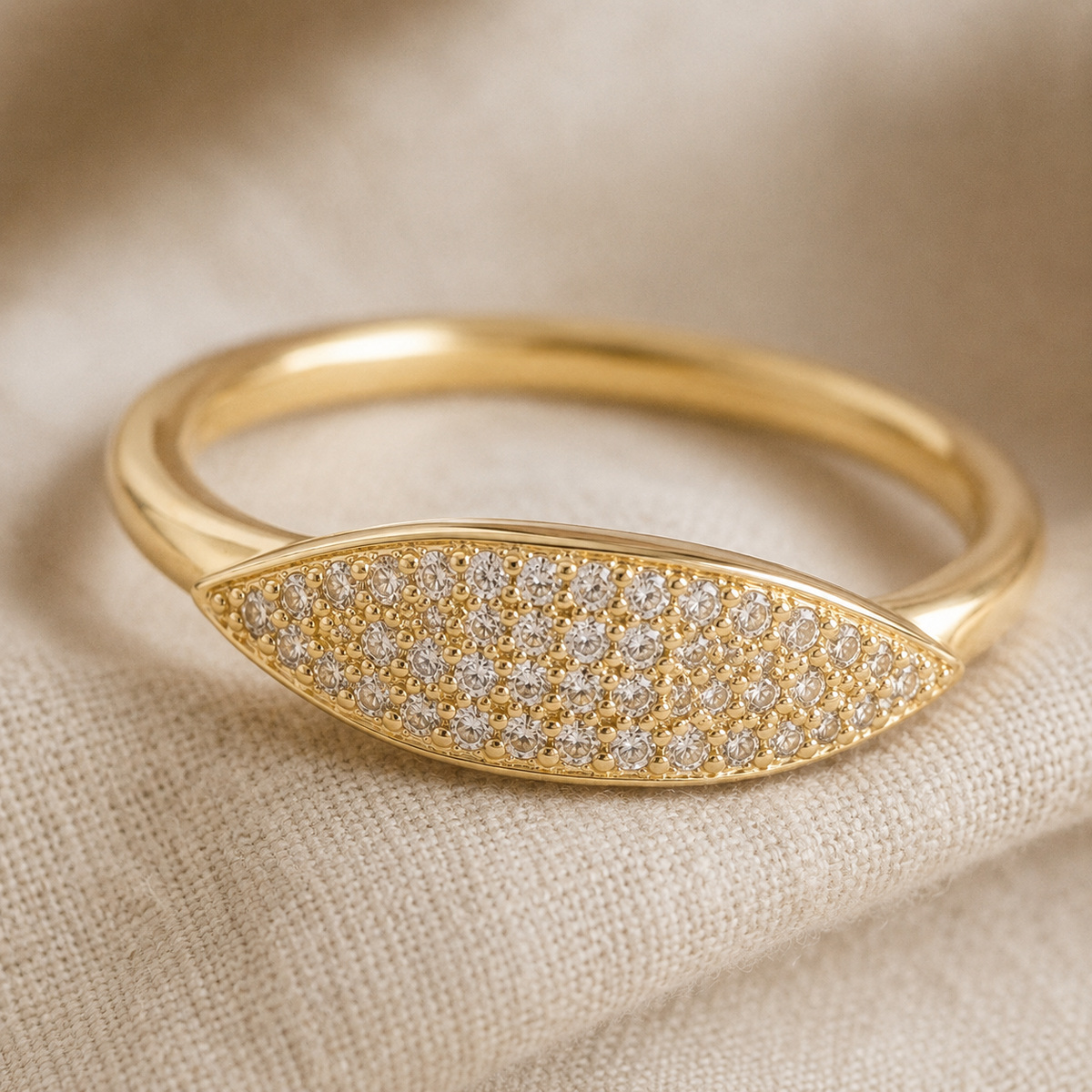 Gold Pavé Marquise Stacking Ring – Zierliches minimalistisches CZ-Band, verstellbar stapelbar Ring für Damen