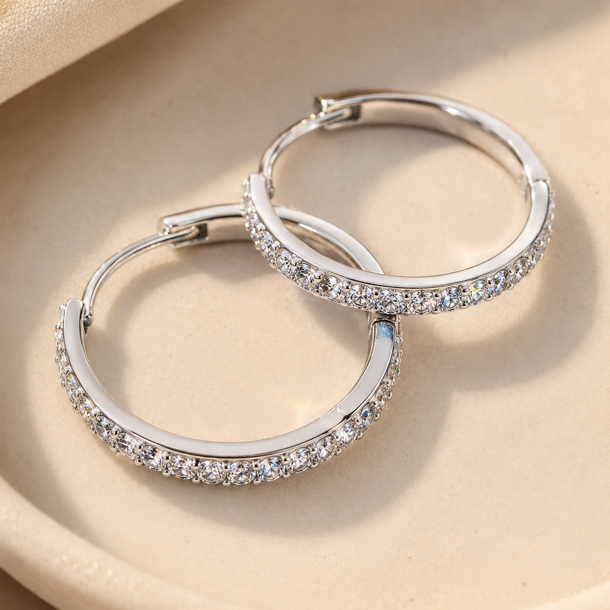 Silver Pavé CZ Hoop Earrings – Dainty Zircon Huggie Hoops, Minimalist Gift for Her