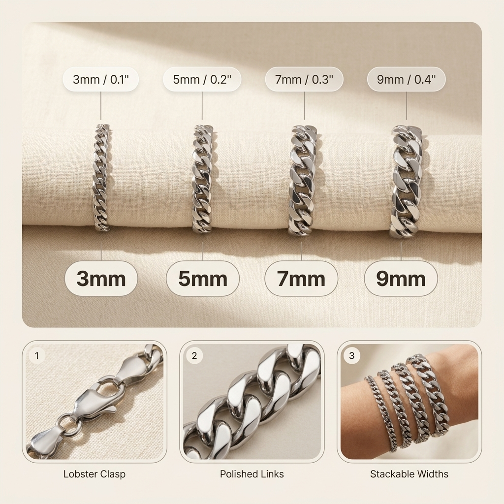 Silver Cuban Link Chain Bracelet – Stainless Steel Men Women Layering Bracelet Gift