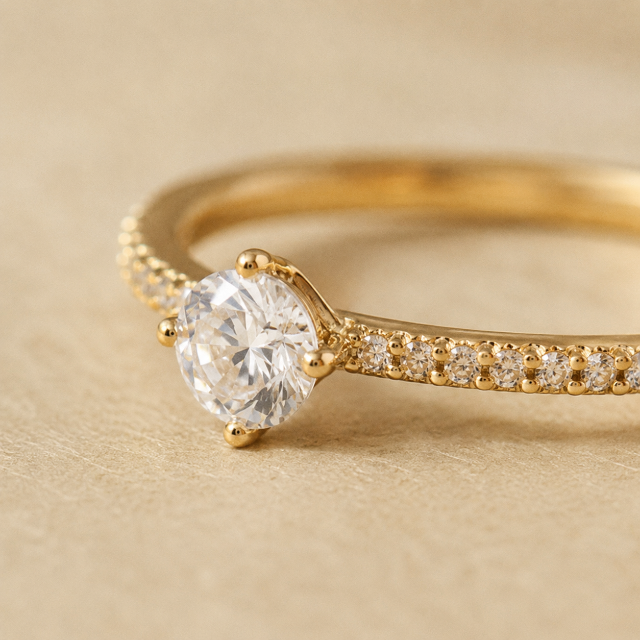 Round CZ Eternity Band – Dainty Pavé Wedding Ring, Thin Gold-Plated Stackable Engagement Ring for Women