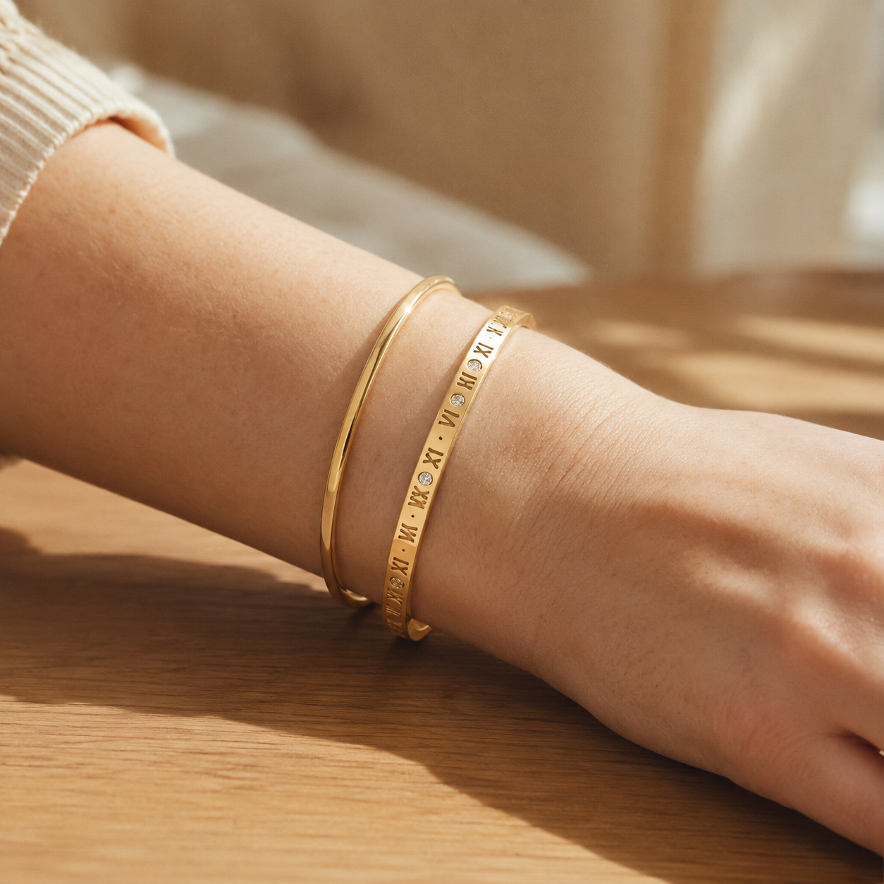 Roman Numeral Bangle Bracelet – CZ Stone Slim Cuff, Dainty Stacking Bracelet Gift for Her