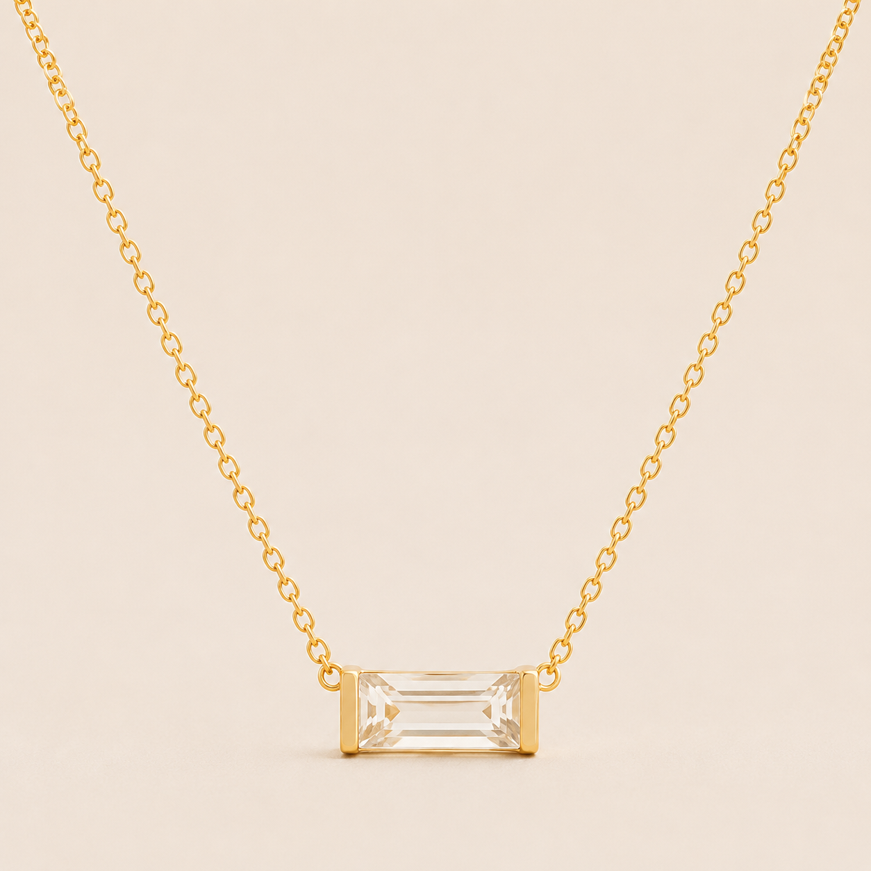 Gold Baguette Birthstone Necklace – Dainty Gold- CZ Pendant, Gift for Her