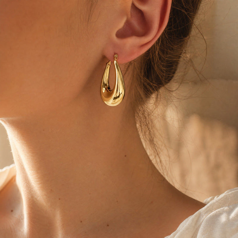 Chunky U-Shape Hoop Earrings – Gold Silver Thick Huggie Hoops, Statement Gift for Her