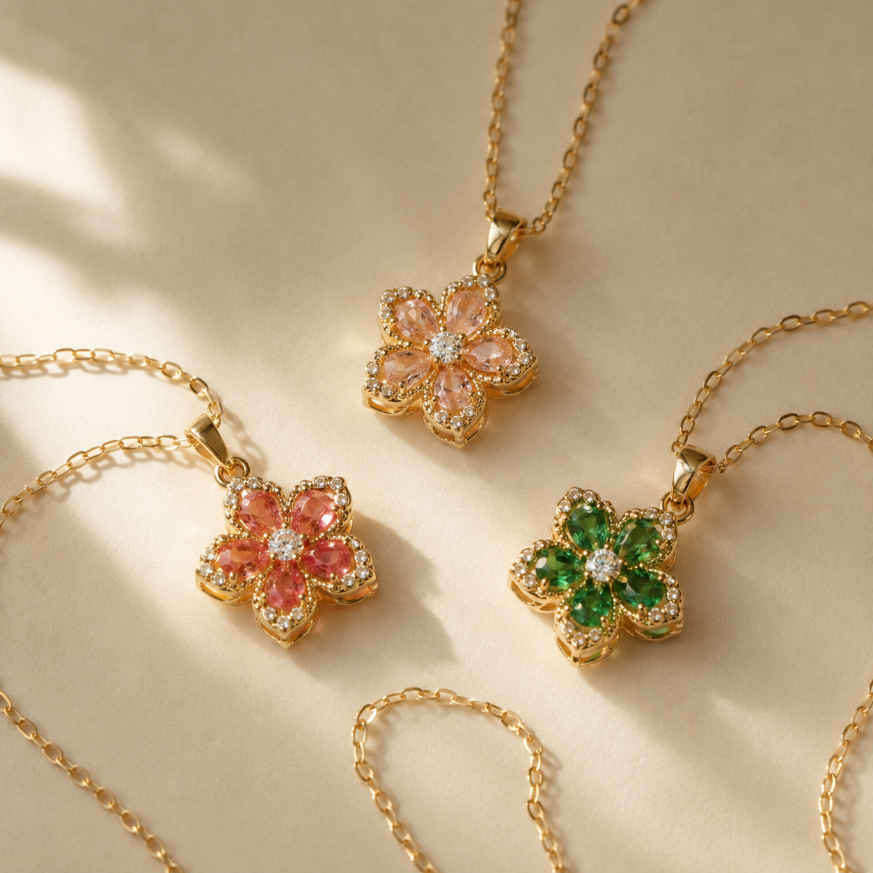 Gold Flower Pendant Necklace – Spinning CZ Floral Charm, Dainty Gift for Her
