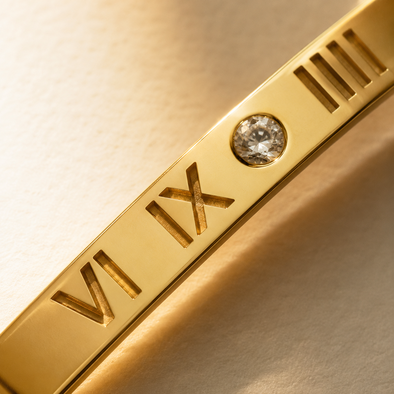 Roman Numeral Bangle Bracelet – CZ Stone Slim Cuff, Dainty Stacking Bracelet Gift for Her