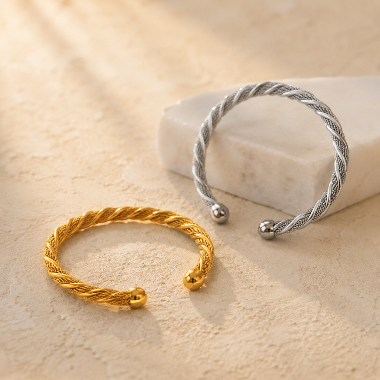Twisted Mesh Cuff Bracelet – Open Bangle Gold Silver Woven Texture Statement Gift
