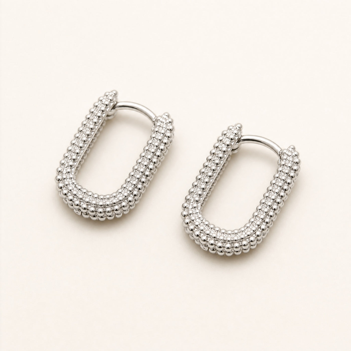 Beaded Square Gold Silver  Hoop Earrings – Dainty Stainless Steel Huggie Hoops for Women