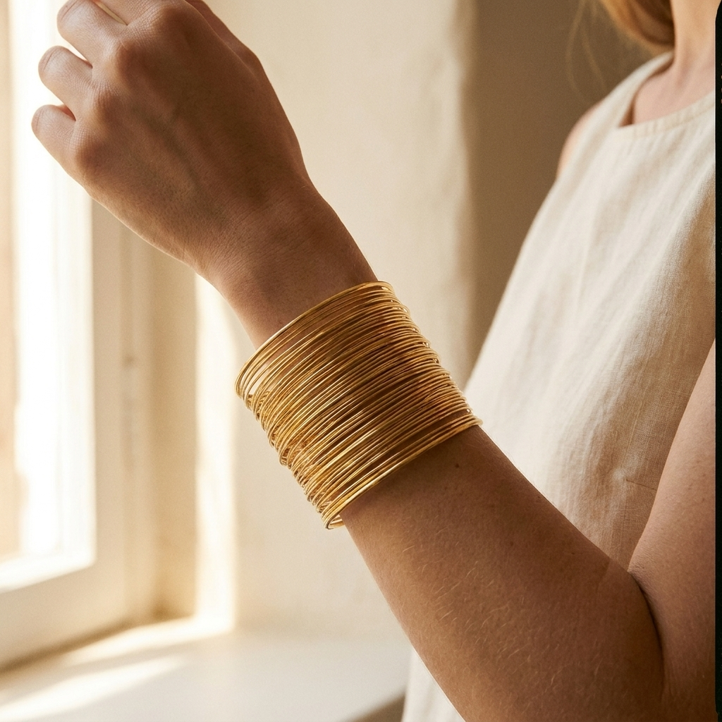 Multi-Wire Cuff Bracelet – Wide Layered Open Bangle, Gold Silver Statement Jewelry for Women
