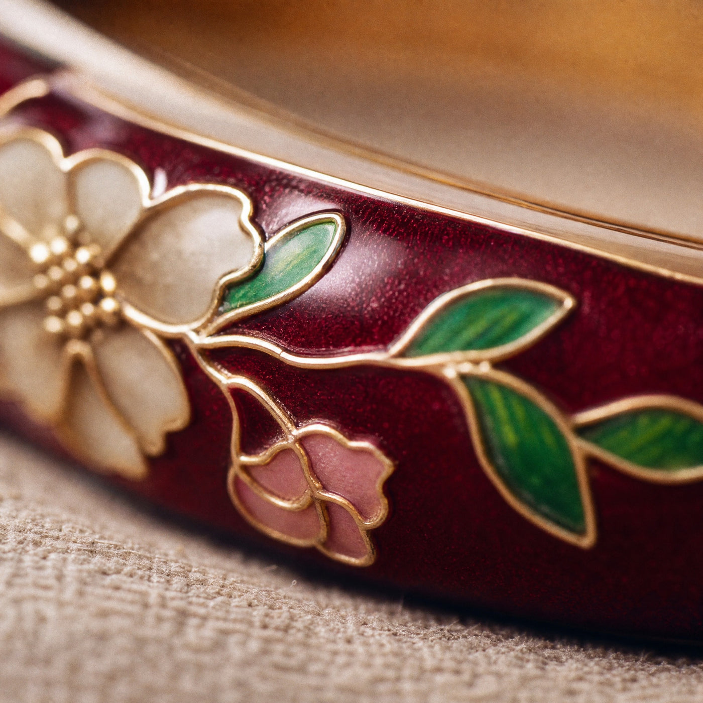 Cloisonne Enamel Bangle – Floral Peony Filigree Ethnic Vintage Bracelet, Gift for Her