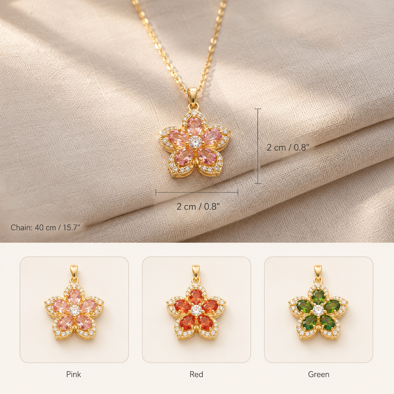 Gold Flower Pendant Necklace – Spinning CZ Floral Charm, Dainty Gift for Her