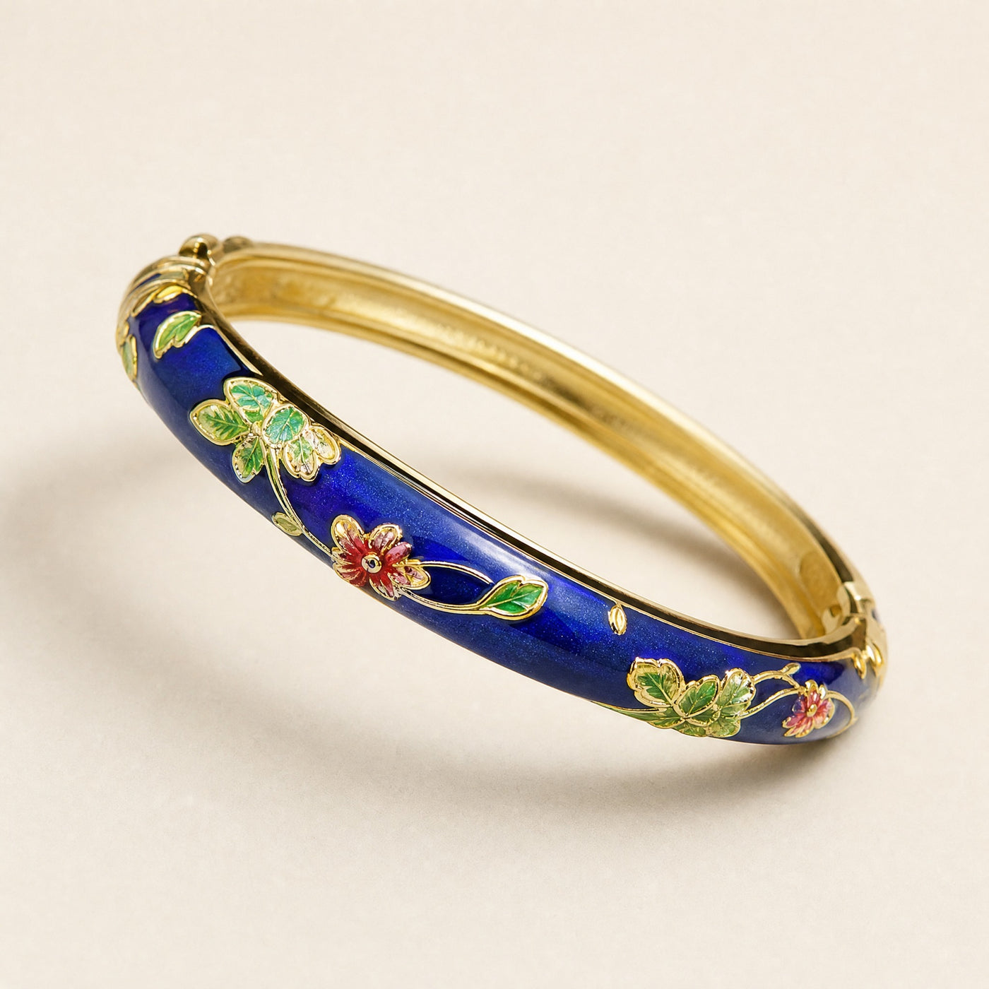 Cloisonne Enamel Bangle – Floral Peony Filigree Ethnic Vintage Bracelet, Gift for Her