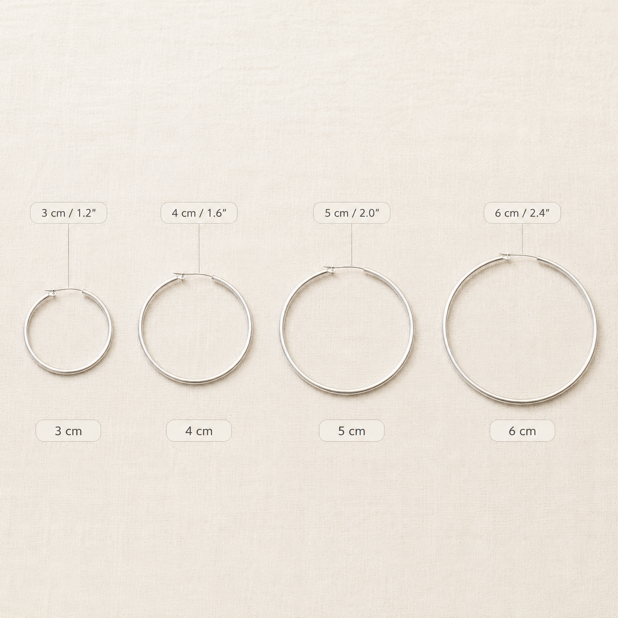 Silver Hoop Earrings – Thin Round Hoops for Women, Minimalist Silver Earrings 3cm to 6cm