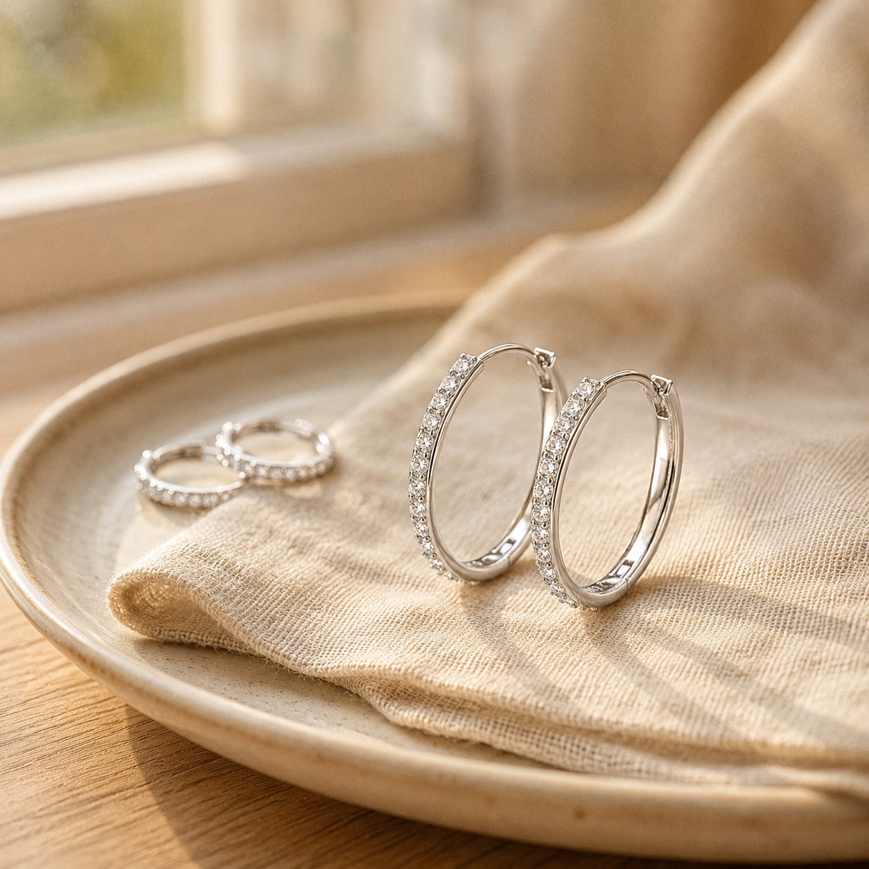 Silver Pavé CZ Hoop Earrings – Dainty Zircon Huggie Hoops, Minimalist Gift for Her