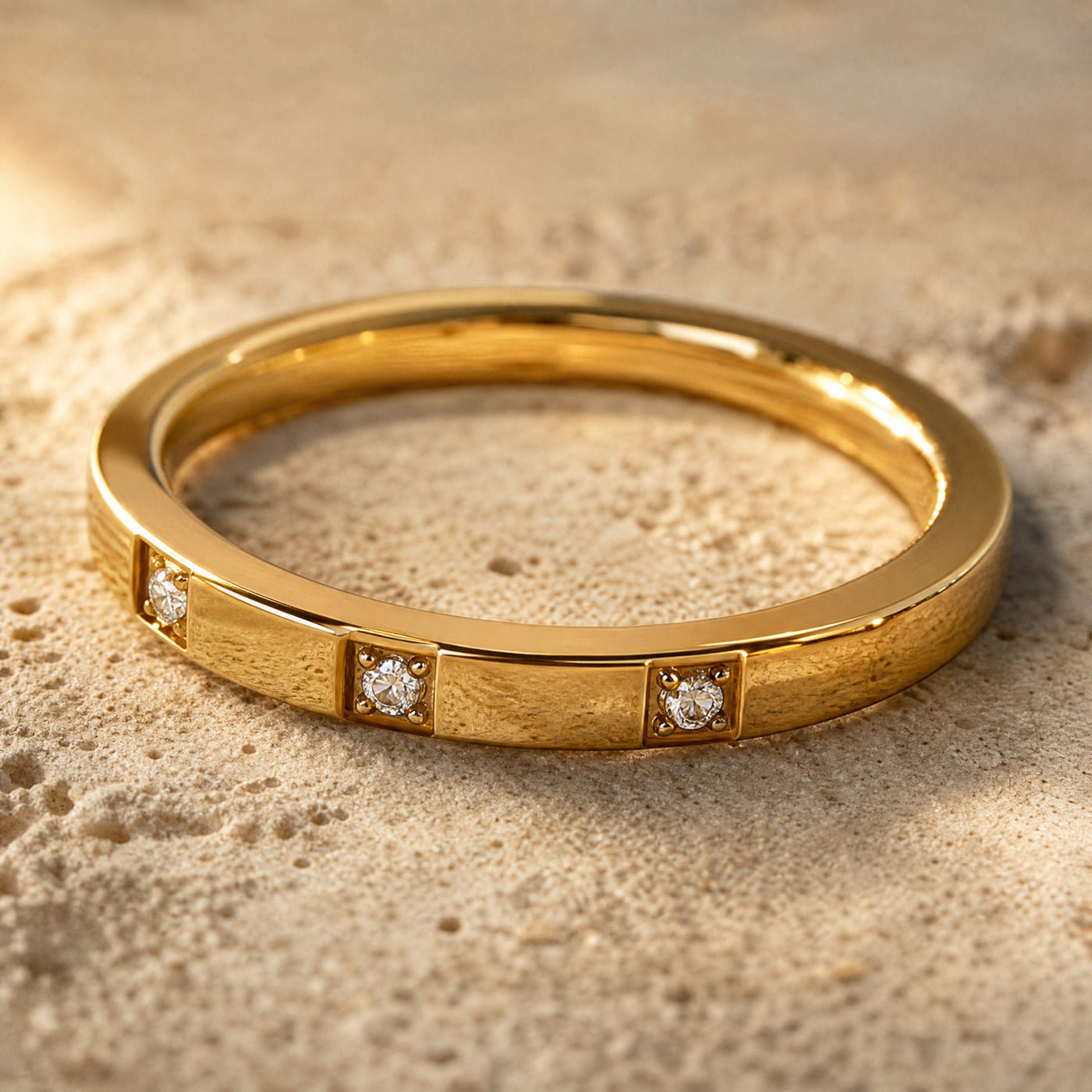 CZ Station Band Ring – Dainty Stackable Gold Silver Rose Gold Ring, Gift for Her