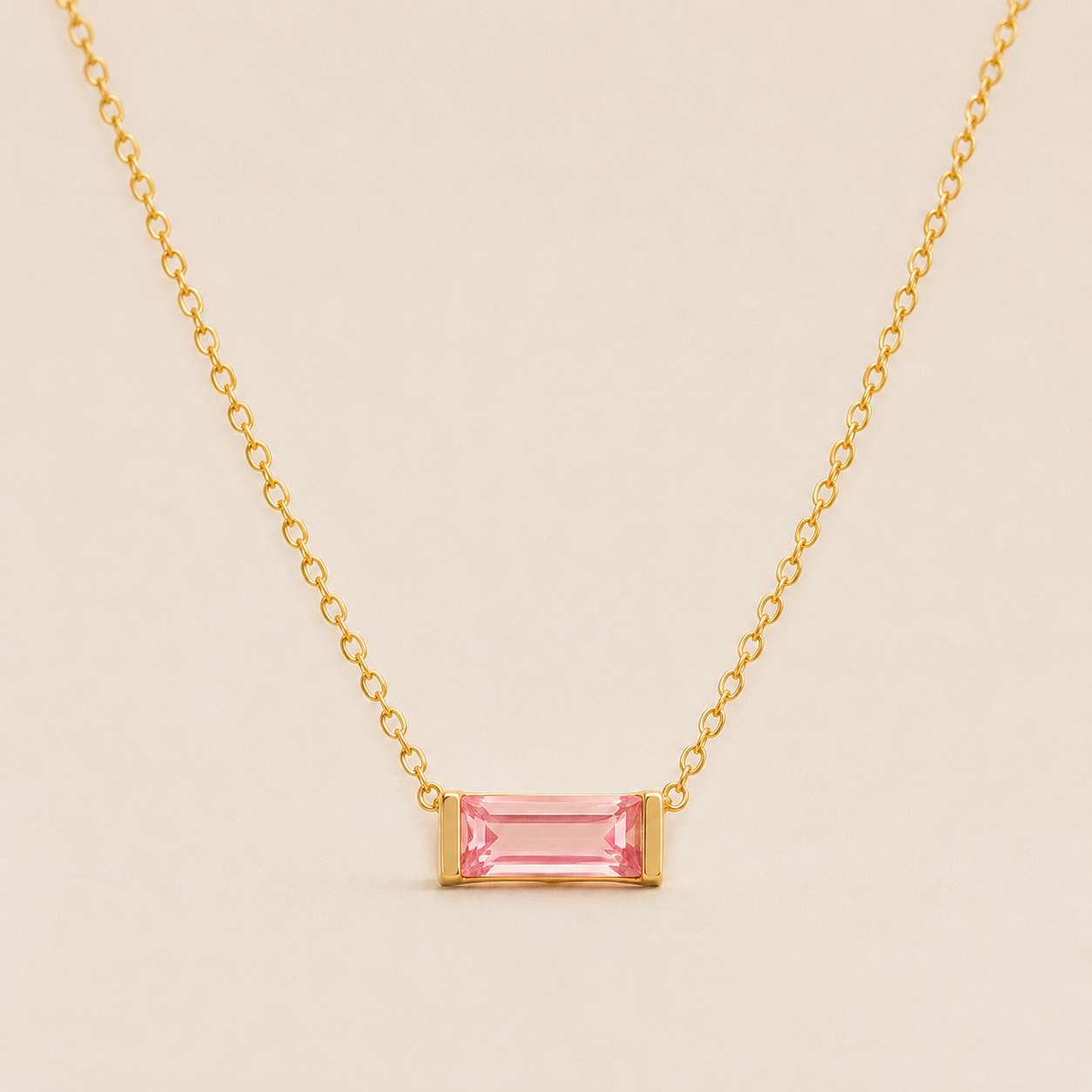 Gold Baguette Birthstone Necklace – Dainty Gold- CZ Pendant, Gift for Her