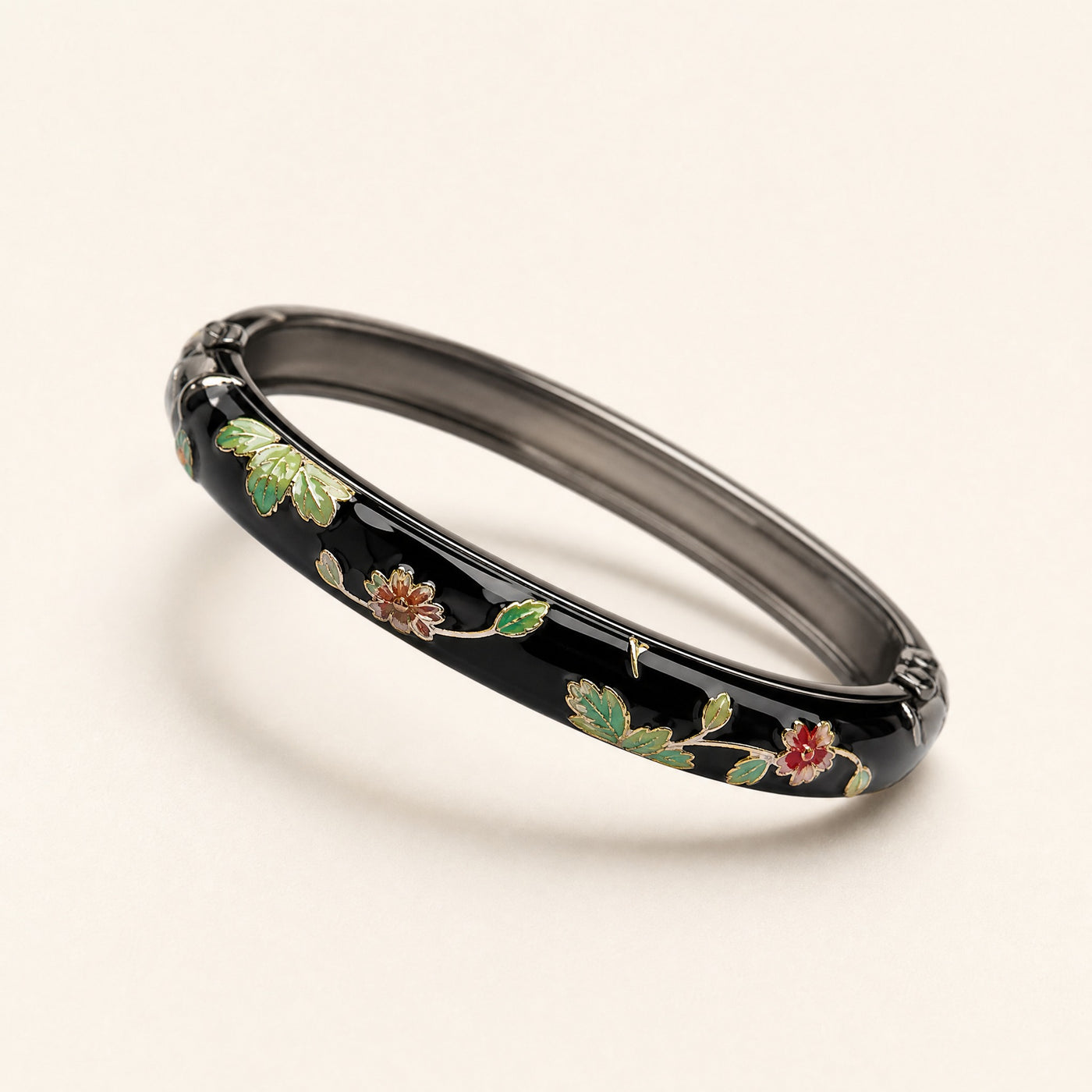 Cloisonne Enamel Bangle – Floral Peony Filigree Ethnic Vintage Bracelet, Gift for Her