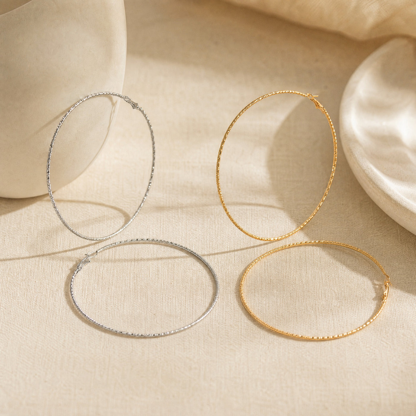 Twisted Texture Hoop Earrings – Large Gold Silver Statement Hoops for Women