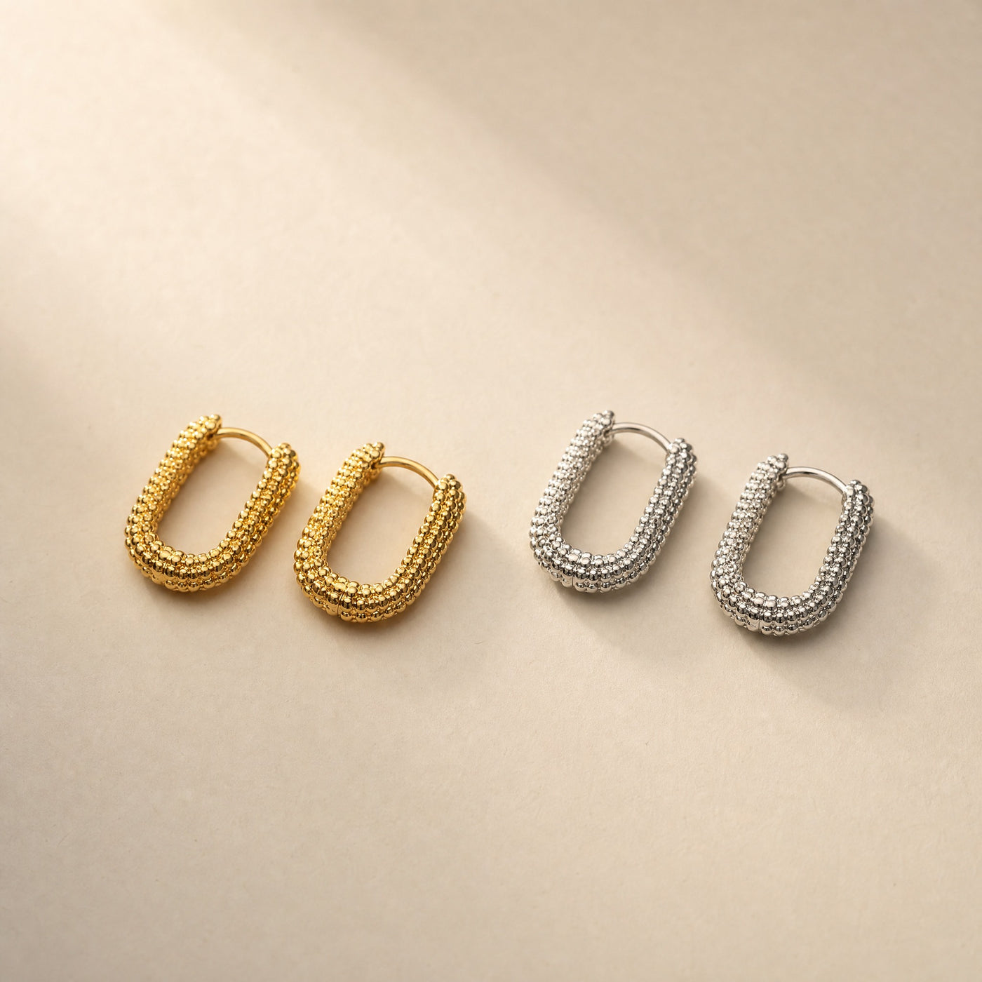 Beaded Square Gold Silver  Hoop Earrings – Dainty Stainless Steel Huggie Hoops for Women