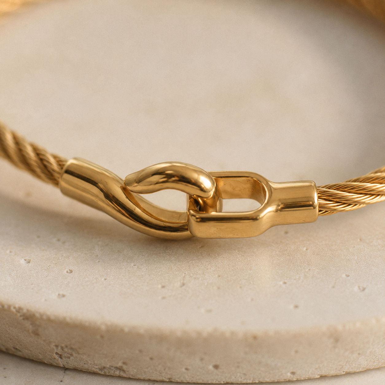 Twisted Cable Bangle Bracelet – Minimalist Hook Clasp Stainless Steel Bracelet for Women