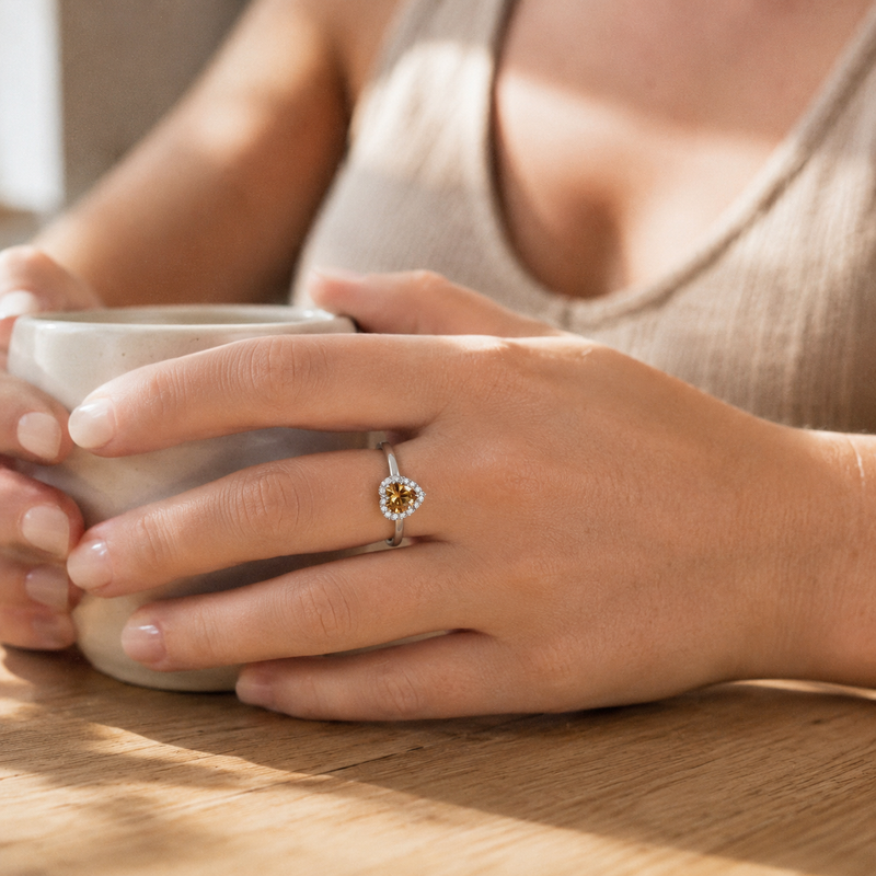 Silver Heart Zircon Ring – Adjustable Open Band, Pavé Halo CZ, Dainty Romantic Gift for Her