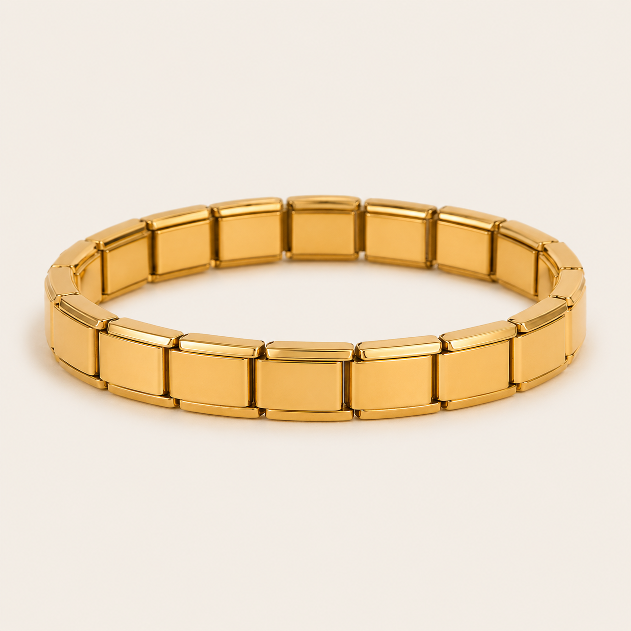 Gold Italian Link Bracelet – 9mm Stainless Steel Stretch Bangle, Minimalist Stackable Jewelry Gift for Women Men