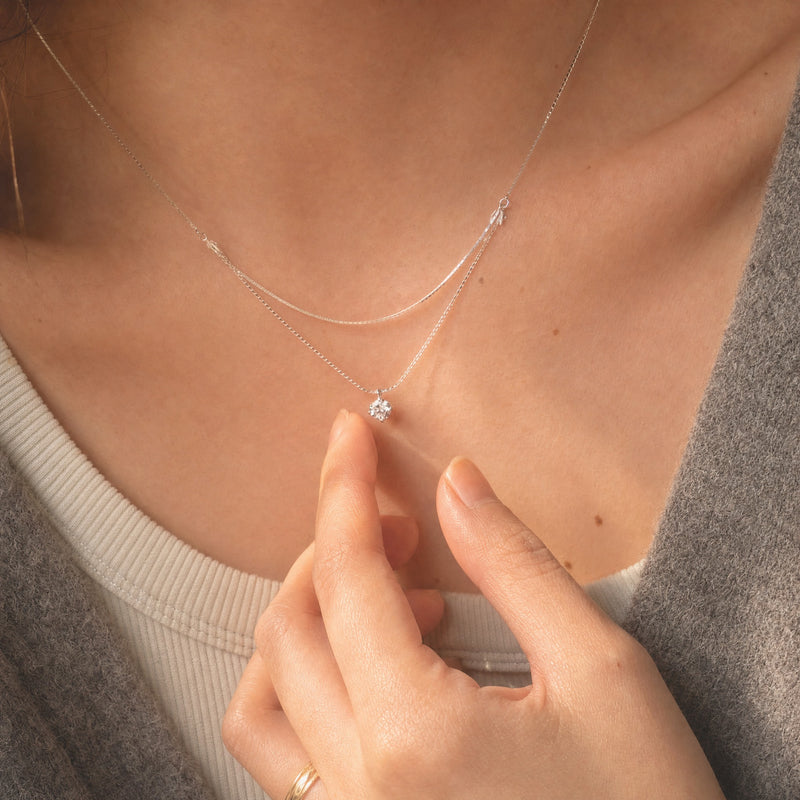 Silver Double Layer CZ Necklace – 925 Sterling Silver Dainty Layered Necklace, Gift for Her