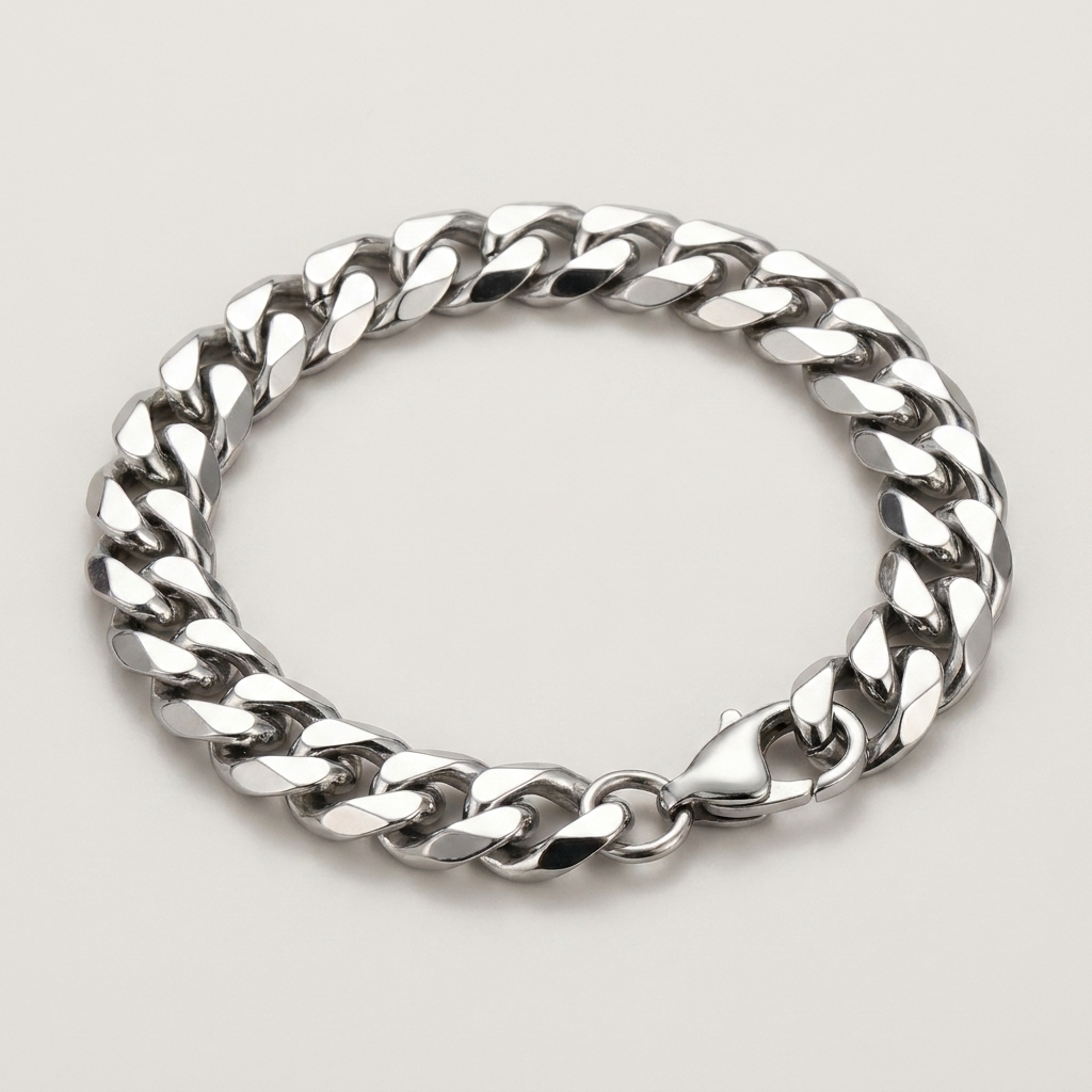Silver Cuban Link Chain Bracelet – Stainless Steel Men Women Layering Bracelet Gift
