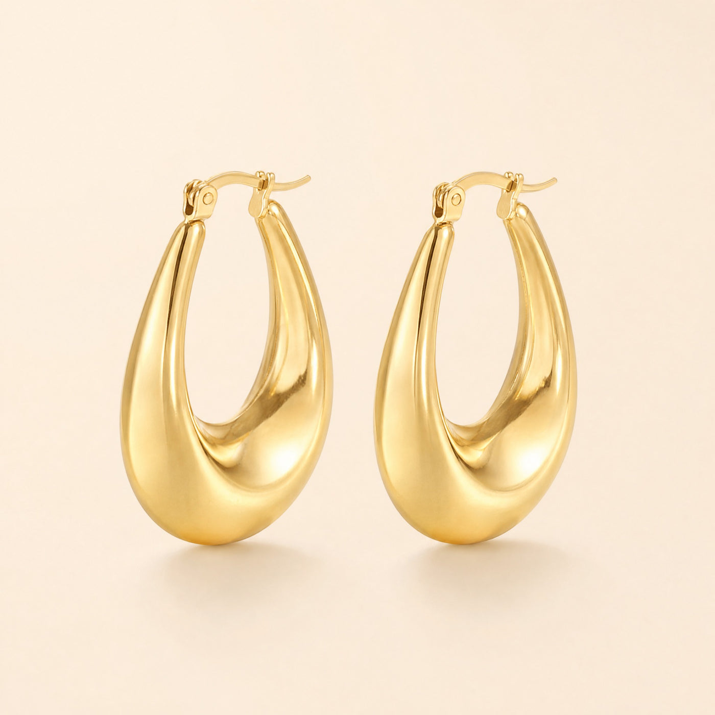 Chunky U-Shape Hoop Earrings – Gold Silver Thick Huggie Hoops, Statement Gift for Her