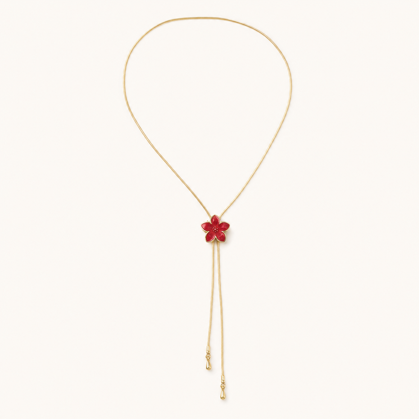 Enamel Flower Y Necklace – Adjustable Long Chain Floral Pendant, Minimalist Gift for Her