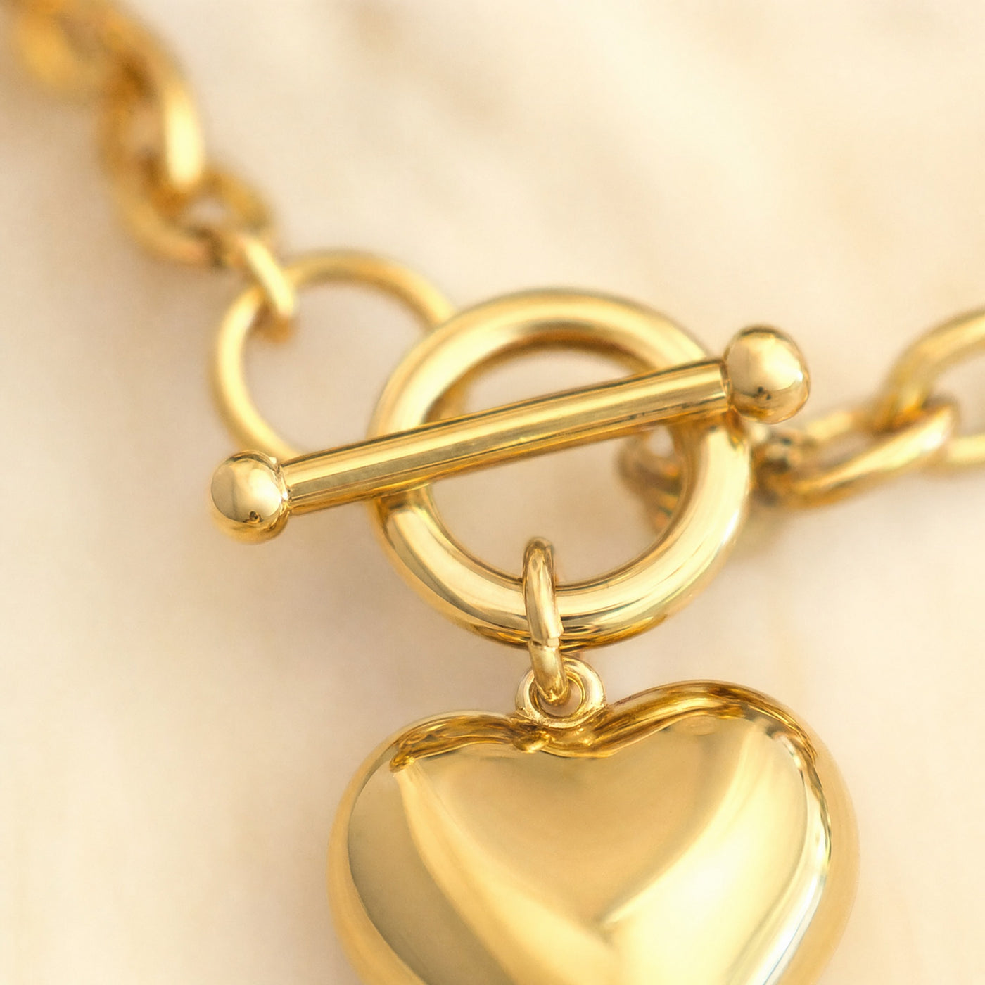 Puffy Heart Toggle Necklace – Gold Silver Chain Choker, Heart Charm Necklace Gift for Her